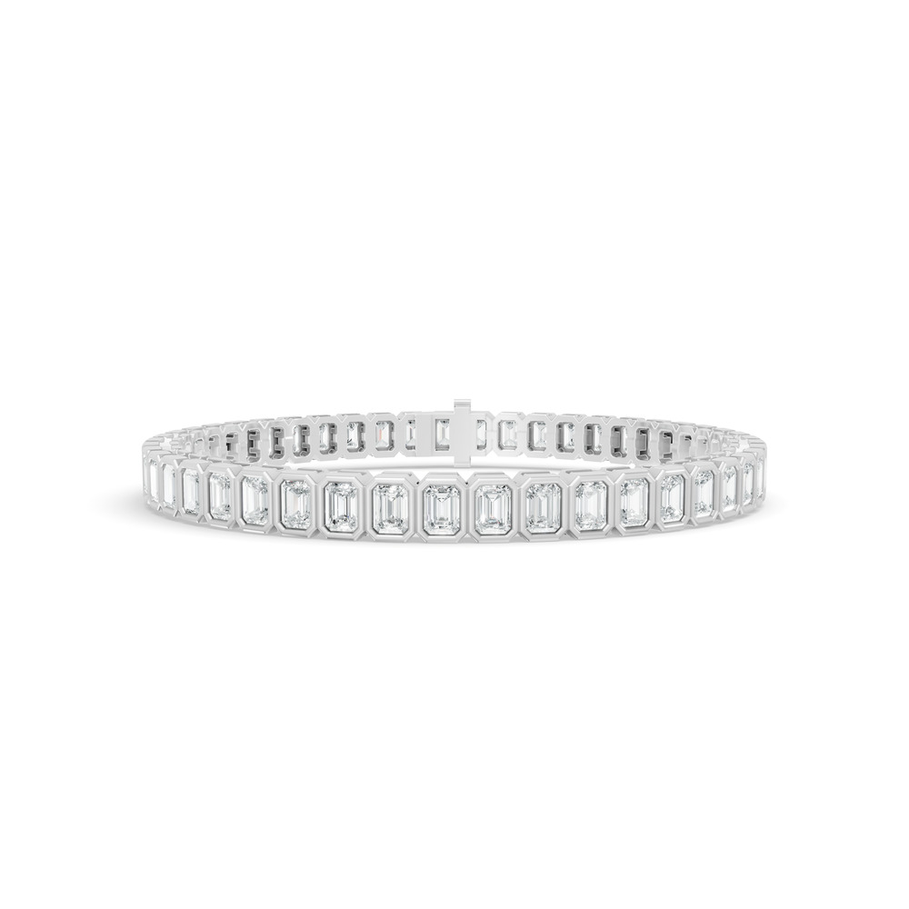 7.24 ctw Diamond Bezel Emerald 14K White Gold Tennis Bracelet